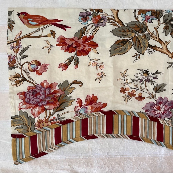Waverly Valance Curtain ‘Charleston Chirp’ Birds Floral Stripe 48x18” Scalloped - Picture 1 of 9